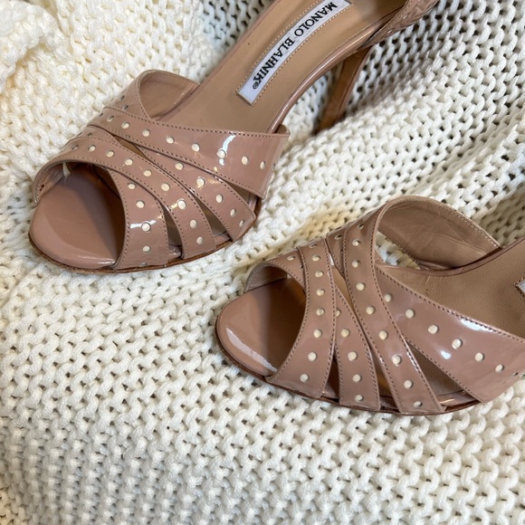 Manolo Blahnik Peep Toe Patent Sandals - Picture 2 of 7